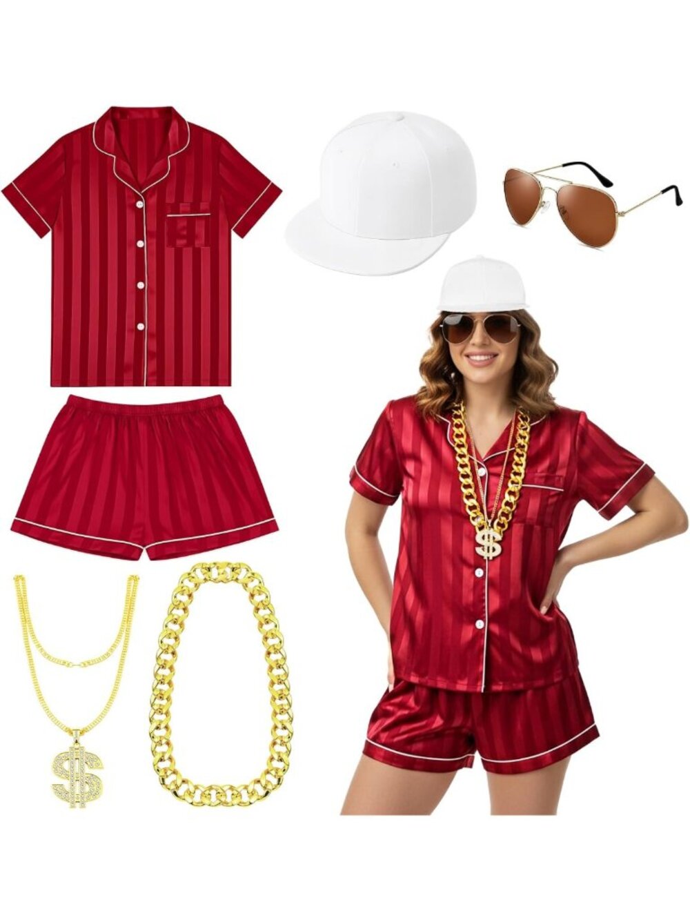 5-Piece 80s 90s Retro Rapper Costume Set for Women - Vintage Singer Outfit